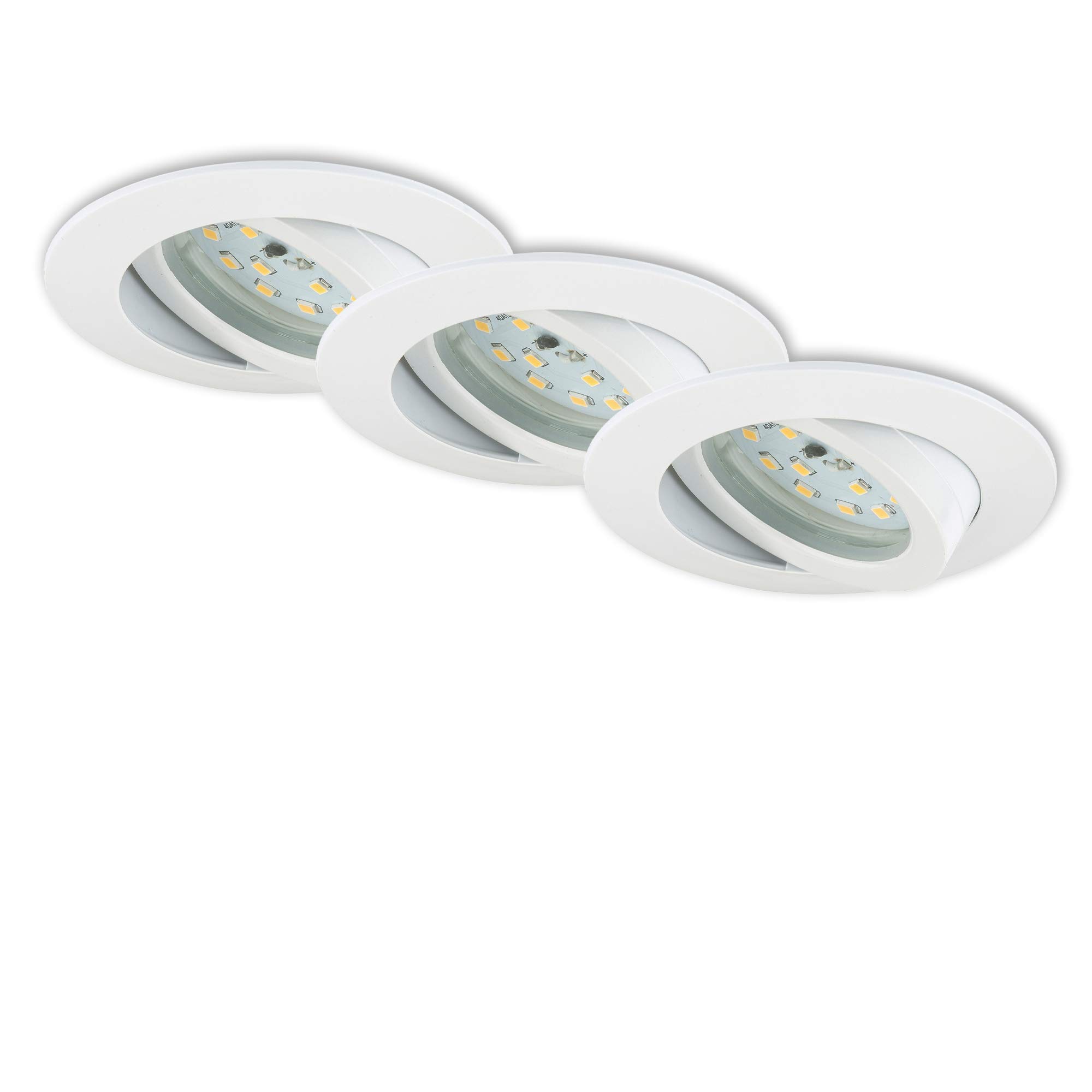 BRILONER Leuchten – Recessed LED Downlight, Set of 3 Adjustable LED Ceiling Lights, 5 Watt, 400 Lumens, 3,000 Kelvin, IP23, White, 82x28mm (DxH)