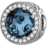 MICOO 925 Sterling Silver Sparkling Clear Charms Beads, Heart-shaped Circular Design With Cubic Zirconia Fit Pandora Original Bracelet Necklace, Gift for Women