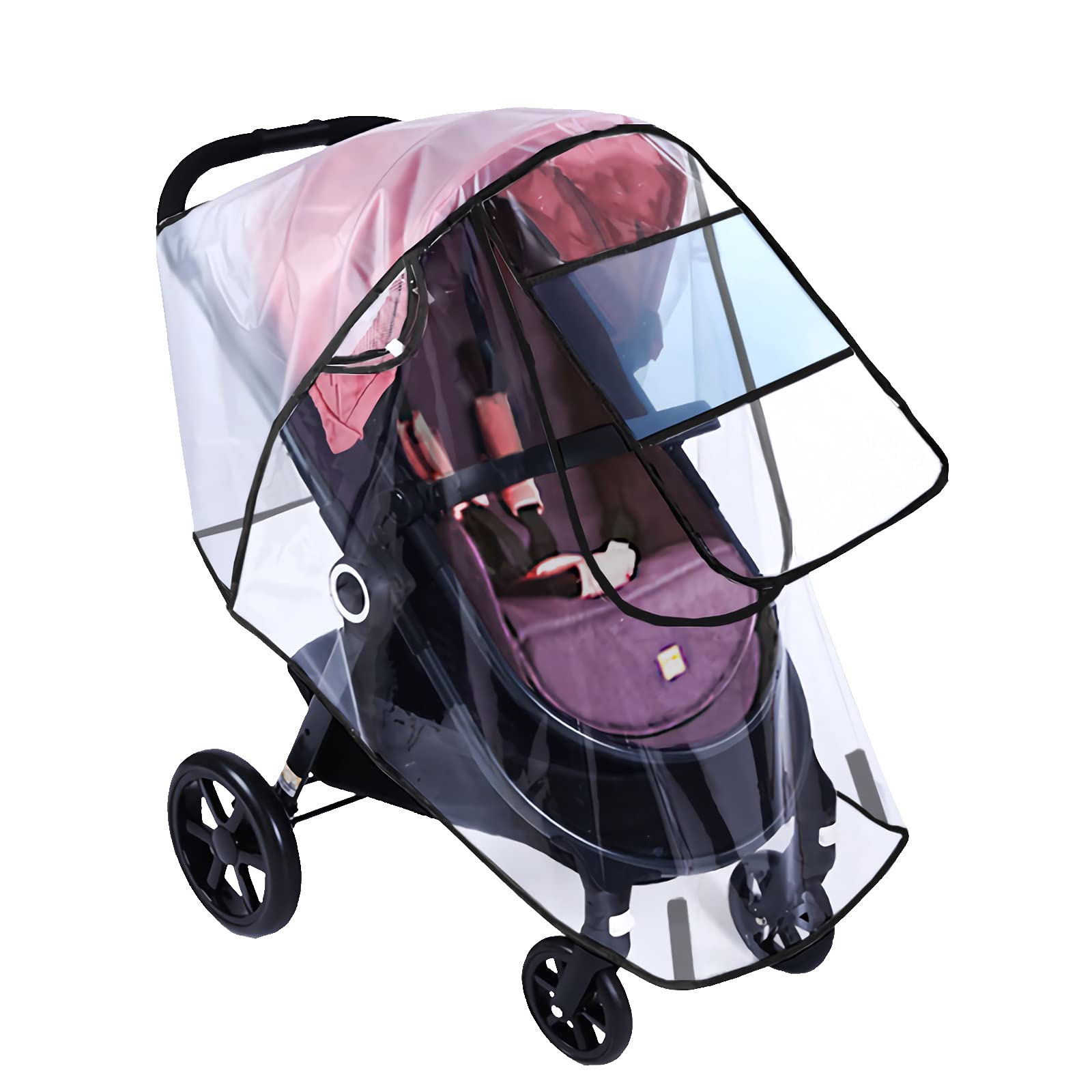 Pushchair Rain Cover Universal Wind Snow Cover With Canopy For Pram Stroller Buggy Weather Shield Protector Transparent Waterproof Windproof Dust Cover For Baby Carriage Carrycot Breathable Zip Window