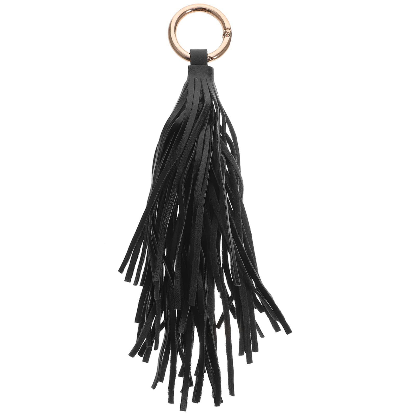 Amosfun Black Leather Tassel Keychain Circle Key Rings Tassel Keychain Charm Bookmark Tassels Handbag Backpack Hanging Pendant Decor for Women Purse Decorations