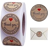 1.5 Inch Handmade with Love Stickers,500Pcs Thank You with Love Heart Sticker Baked Stickers Paper Lables Tags for Baking Packaging,Homemade Gift,Envelope Seals,Party Gift Wrap Bag (Brown01)