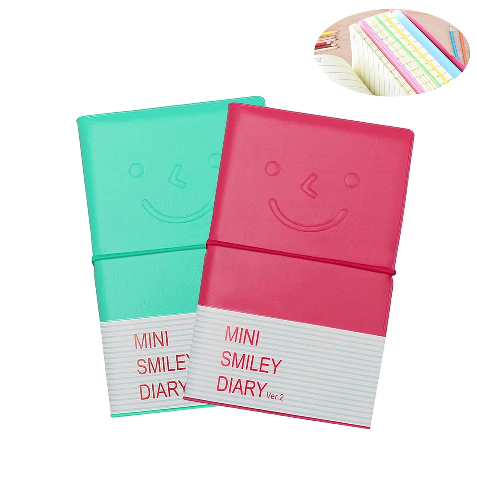 kuou 2 Pcs Mini Notebook, Mini Diary 2 Colors Pocket Notebook Small Memo Pads Travel Notepads with Elastic Closure and Imitation-Leather Cover for- 100 Pages （5 * 3.15inch）