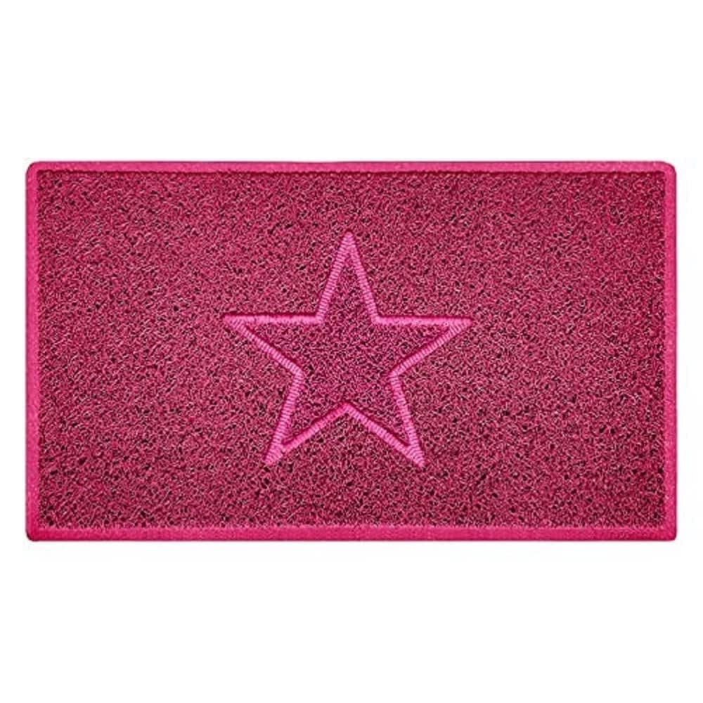 Nicoman Star Shape Embossed Entrance Door Mat Non Slip Dirt Trapper PVC Spaghetti Mat with Rubber Base, Jet Washable Quick Drying Doormat Indoor or Outdoor - (Medium, Pink, 75 x 44cm)