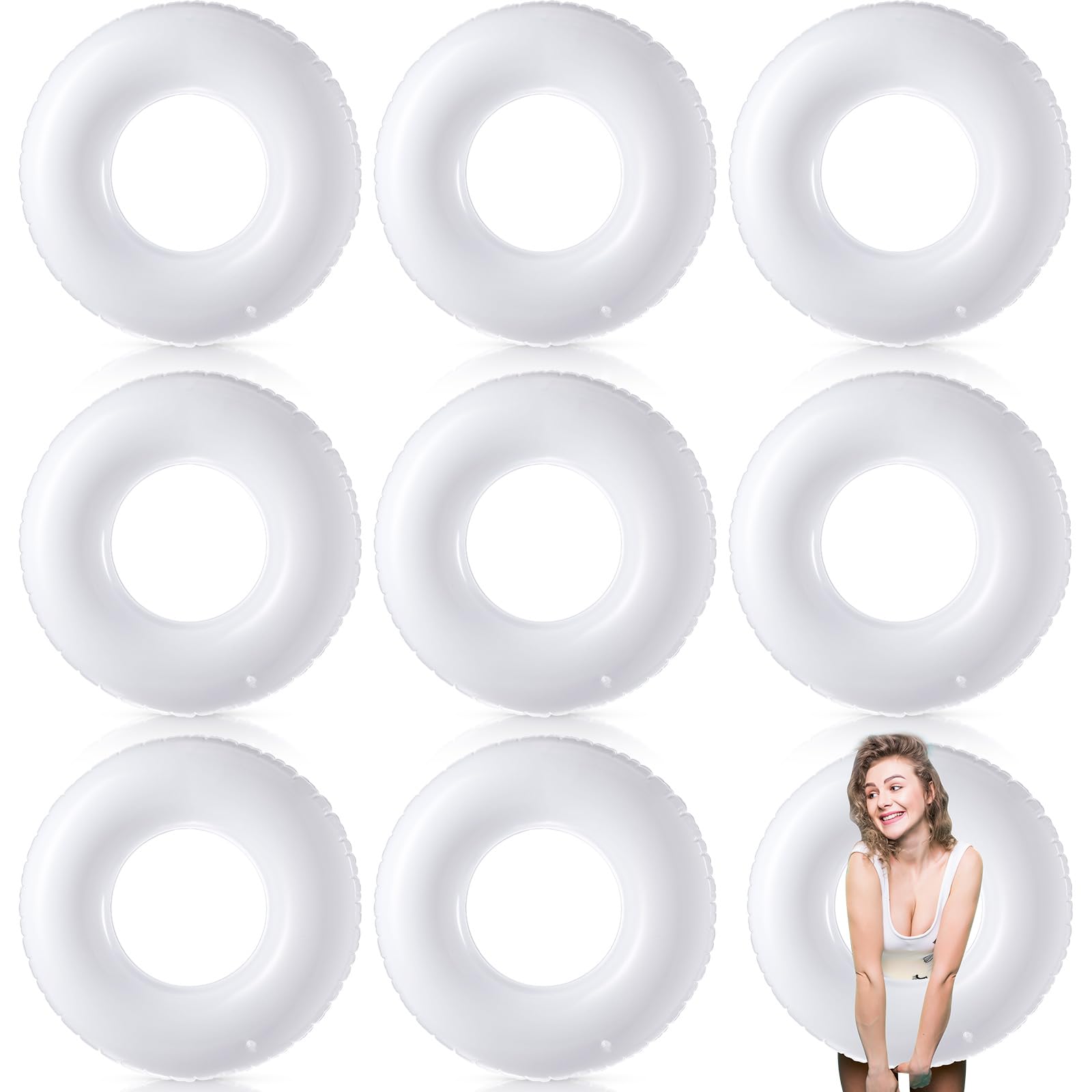 Photo 1 of Gemscream 8 Pcs Large Inflatable Pool Float 36 Inches Swimming Ring Pool Floats Adult Inflatable Tube for Summer Vacation Beach River Bachelorette Wedding Party Supplies(White)