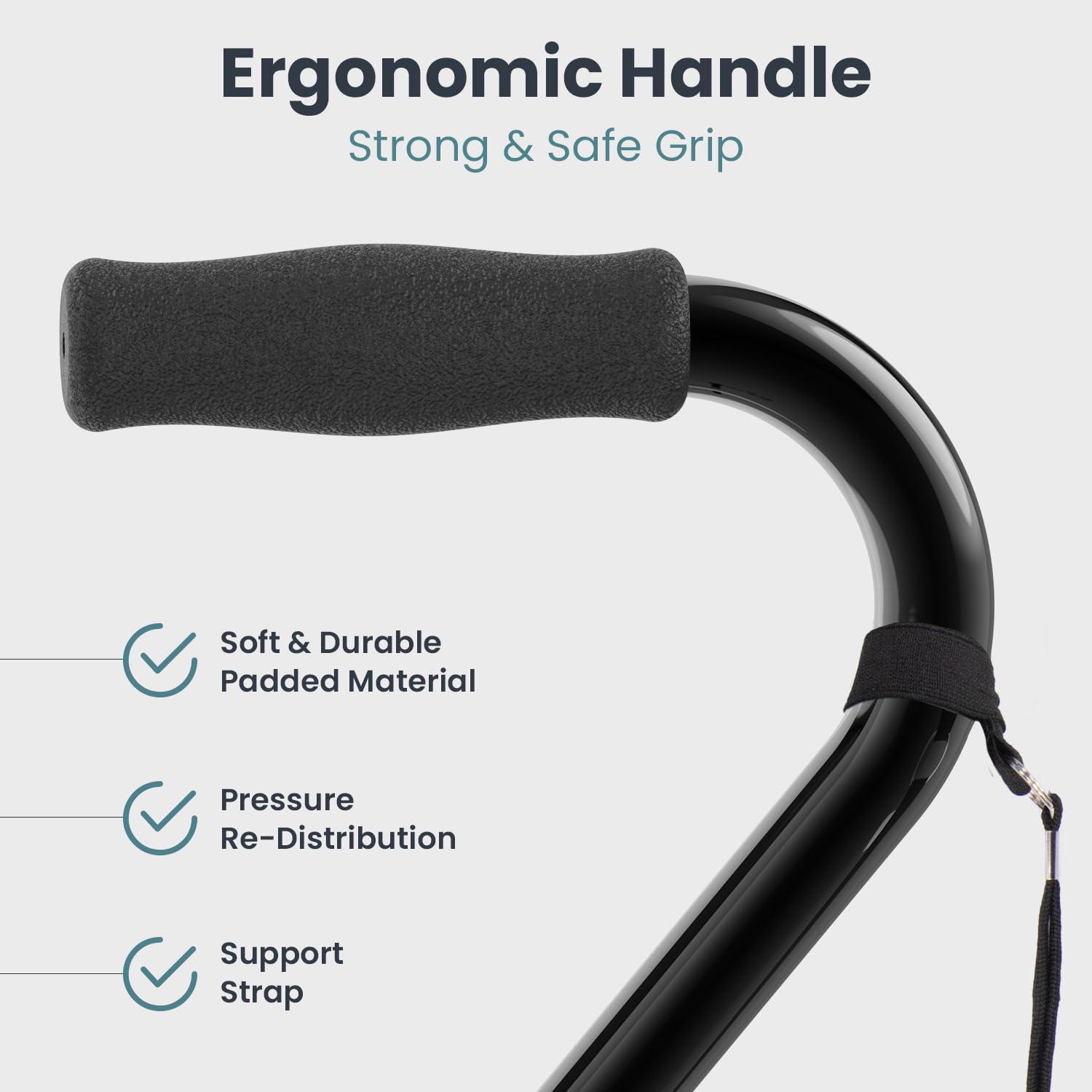 Quad Cane (300 lb) - Adjustable Walking Cane with A Large 4 Pronged Base for Extra Balance & Stability, Walking Canes for Seniors, Walking Cane for Men & Women, Walking Sticks