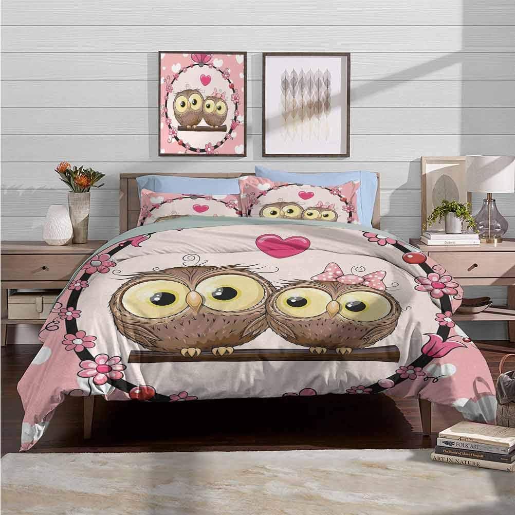 Bedding Duvet Cover Set Owls Soft Lightweight Microfiber