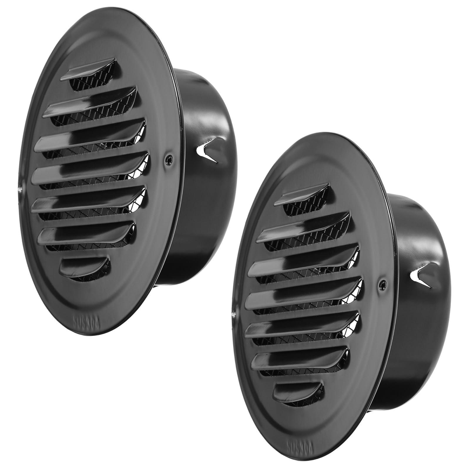 SUMNACON 2 Pcs 304 Stainless Steel Air Vent Cover Ventilation Cover, Round 97mm Air Vent Grill Screen Hood Extractor Fan Ventilation Cover with Insect Mesh for Bathroom Kitchen (Black)