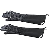 1 Pair Extra Long Professional Oven Mitts, Non-Slip Silicone Grip Heat Resistant,19.7" Length,Up to 572℉ for BBQ Cooking Baking Grilling (Black)