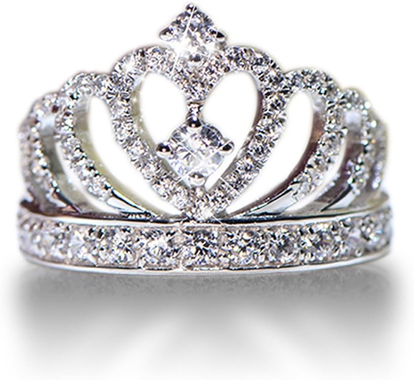 TenFit 925 Silver Princess Crown Ring with CZ Inlaid Fashion Jewelry Engagement Wedding Ring for Women