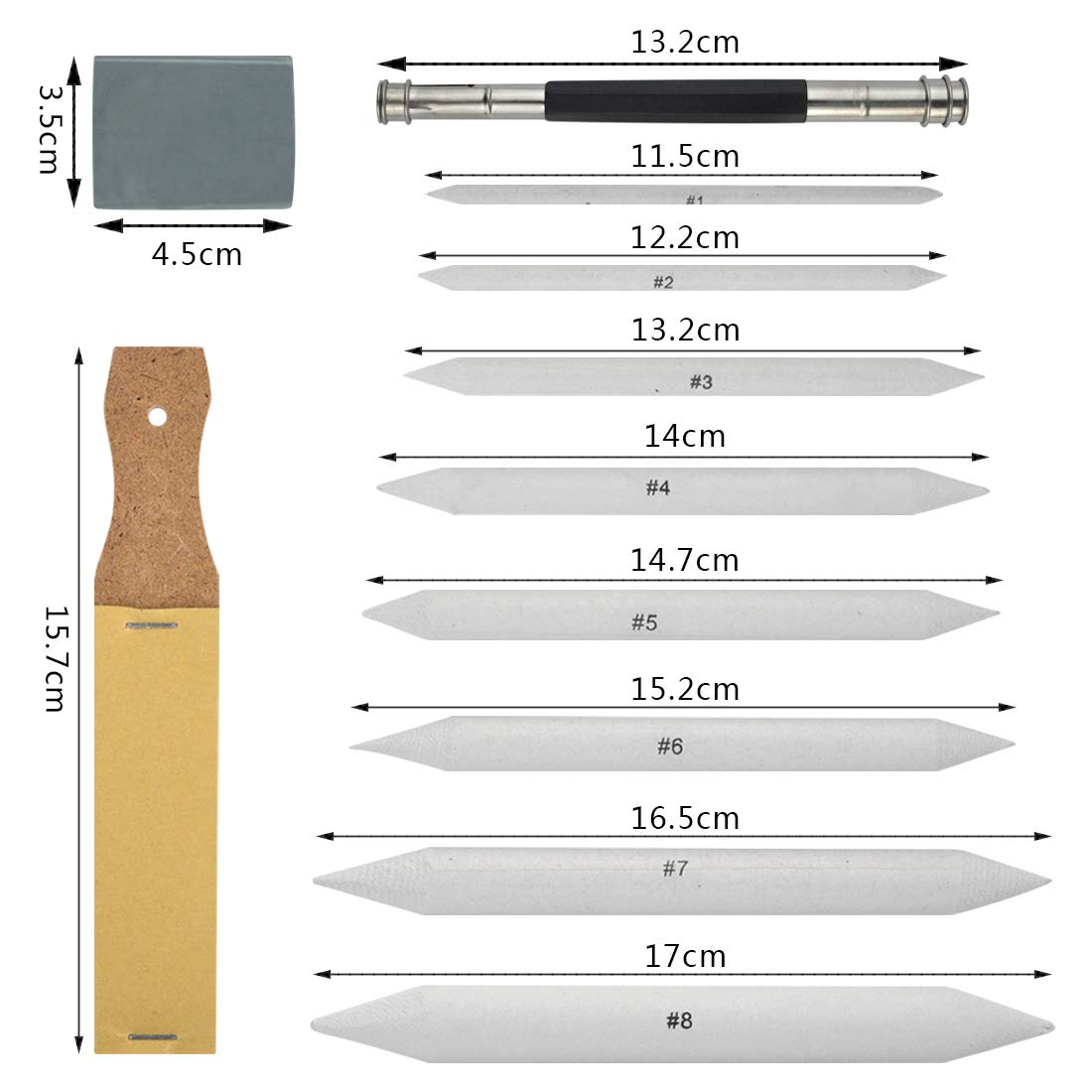 Yolyoo 20 Pcs Blending Stumps and Tortillions Set with 2 Sandpaper Pencil Sharpener, 1 Pencil Extension Tool and 1 Eraser for Student Sketch Drawing Accessories