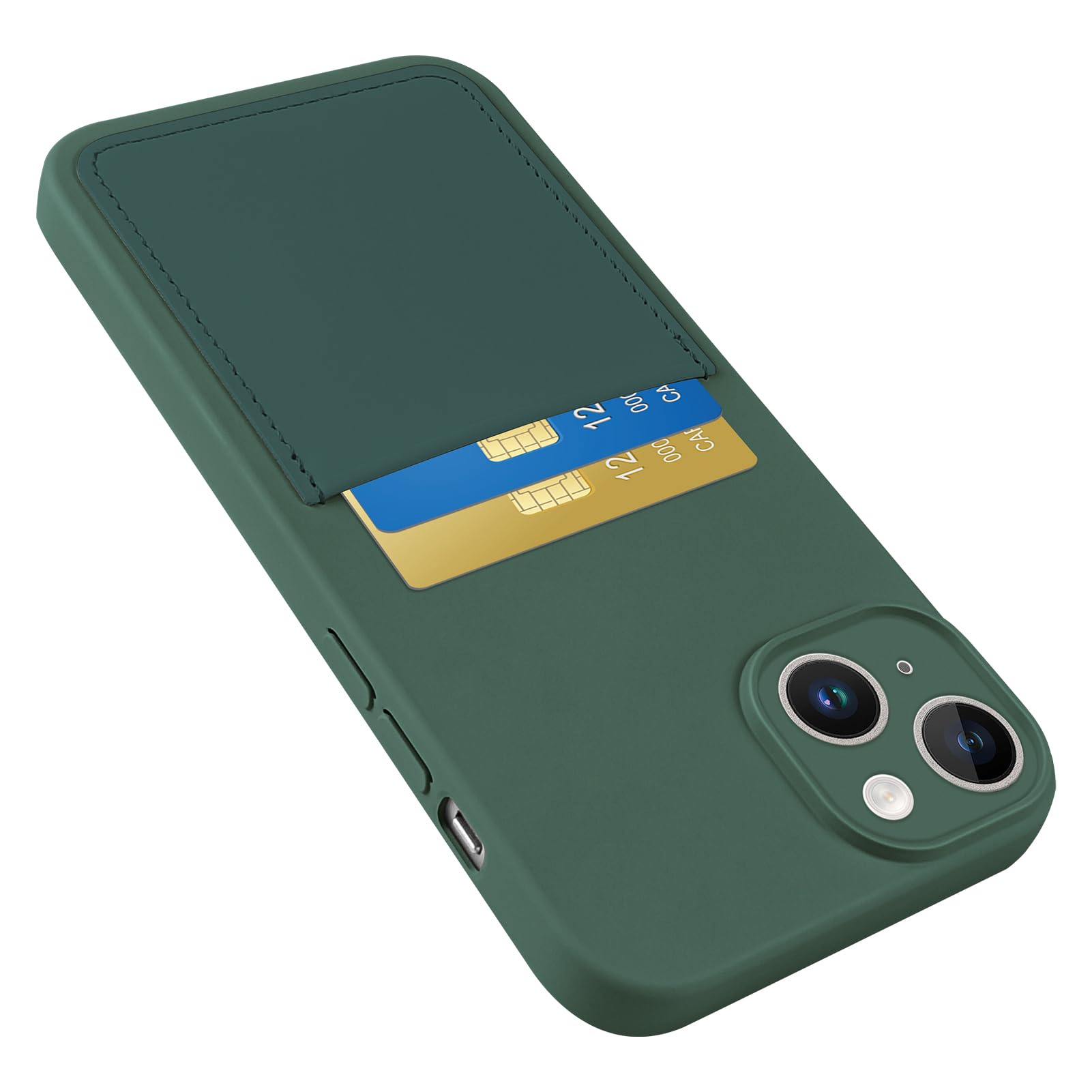 Karrint Designed for iPhone 15 Case with Card Holder for Women Men Soft Silicone Cover [Microfiber Lining] Full Camera Protection Shockproof Slim for iPhone 15 Case Wallet Green