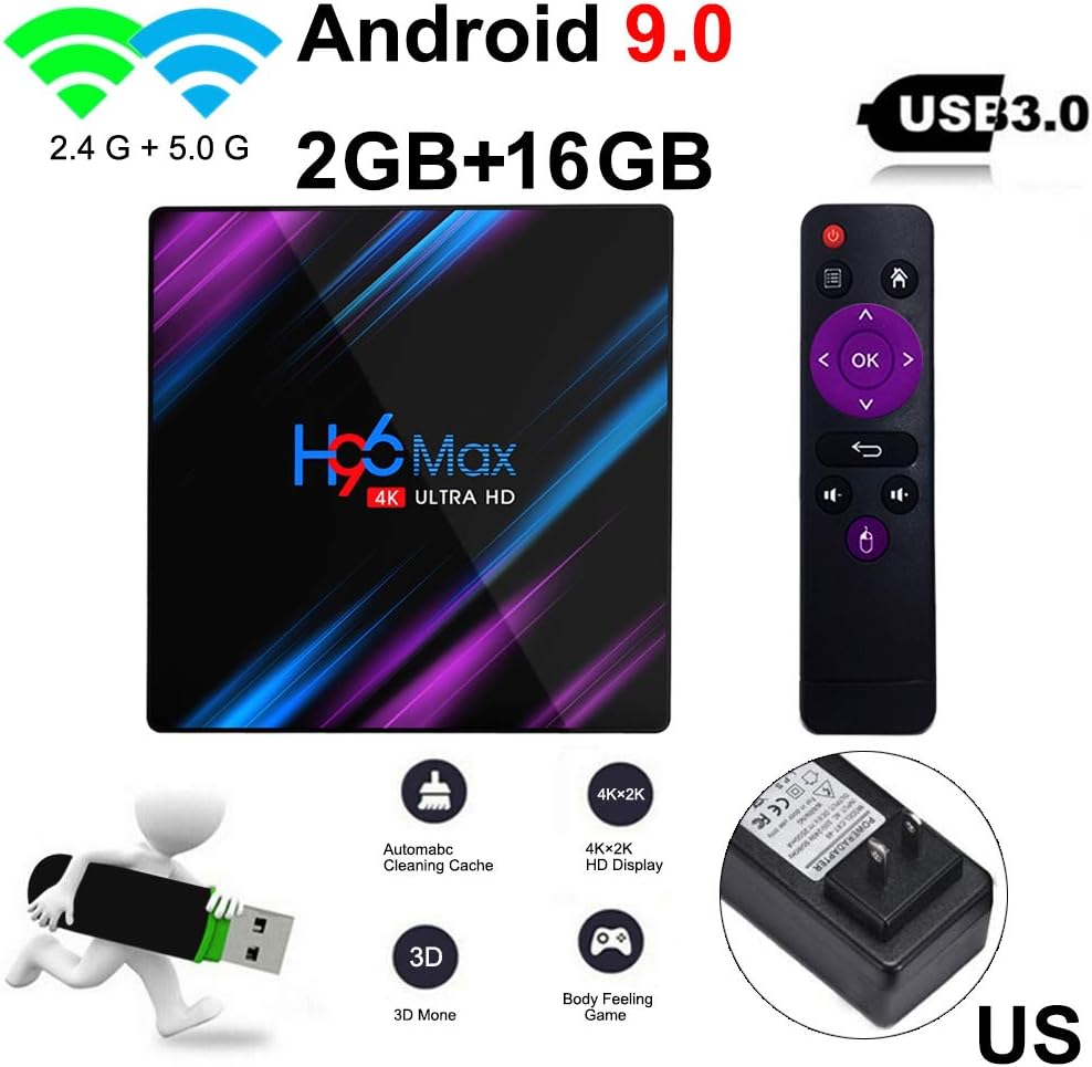 WenYOUNG Powerful H96 MAX 4GB 64GB Android 9.0 TV Box 4K HD Smart Network Media Player,Support 4K VP9 Video decoder, H.265/H.264 video decoder-Easy to use