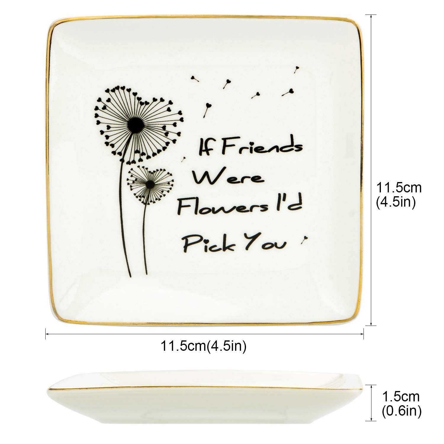 DOIOWN Bestie Gift Ceramic Jewelry Trays Ring Dish Friendship Gift for her Gift for Best Friend, Sister - If Friends were Flowers I\'d Pick You