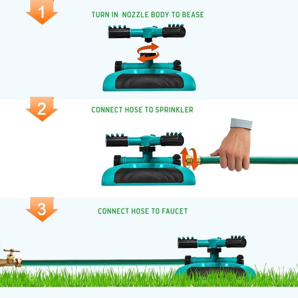 ALLESCOOL Garden Sprinkler, 360° Fully Circle Rotating Water Sprinkler Garden Pipe Hose Irrigation, 2 Sprinkler Head for Gardens & Lawns Irrigation