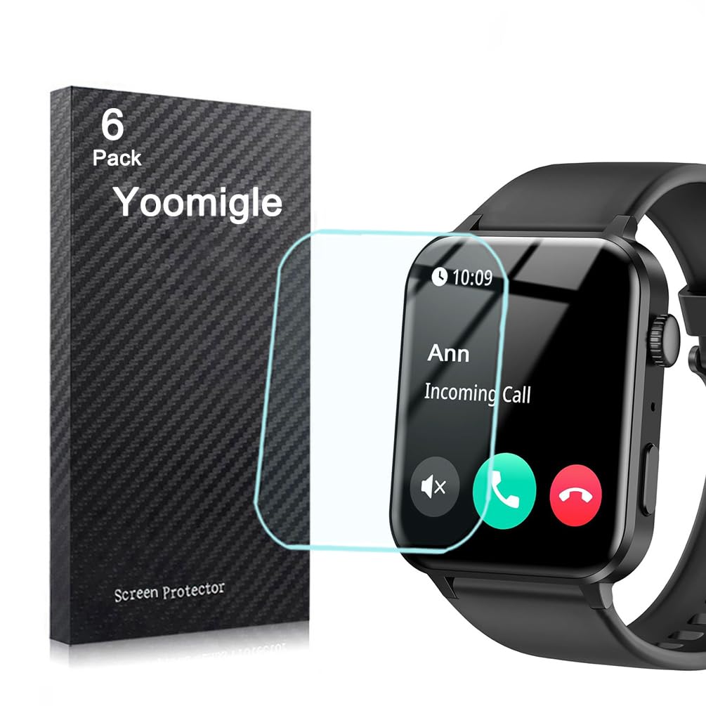 Yoomigle 6 Pack Compatible with Blackview R30 Pro 1.85'' Smartwatch Screen Protector Film Compatible for IOWODO R30Pro 1.85 Inch Smart Watch Screen Protectors Foils Cover Crystal Clear HD Anti-Scratch