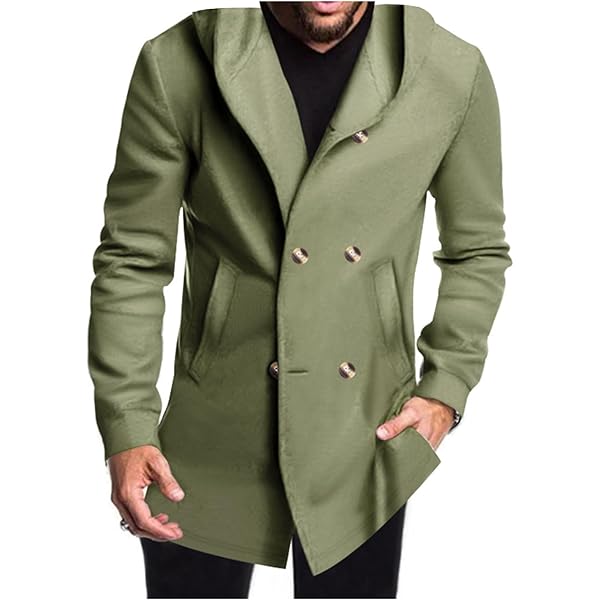 YSERB Mens Mid Long Trench Coat with Hood Winter Double