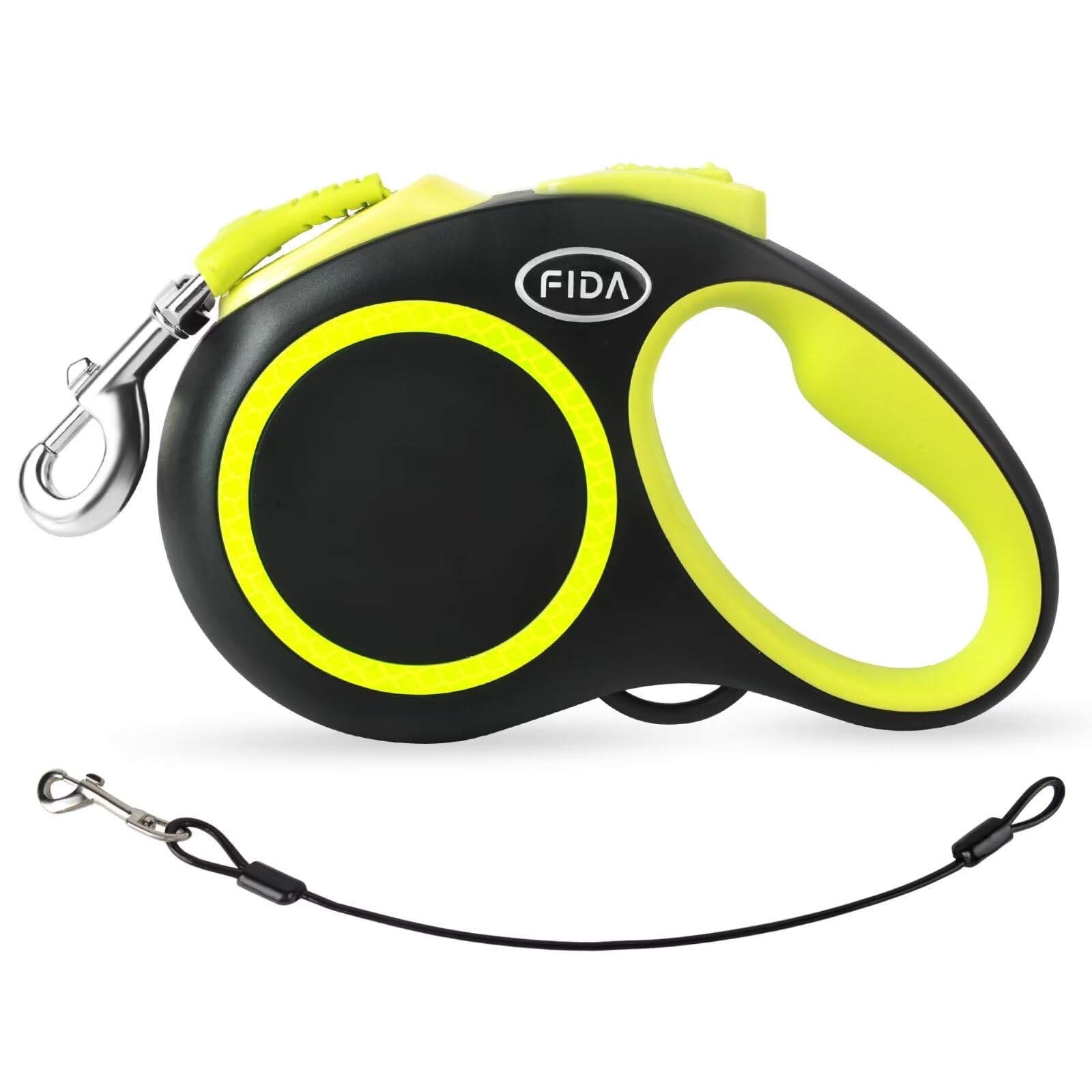 Fida Retractable Dog Lead, 5m/16ft Dog Leads for Medium Dogs up to 20KG, Extendable Lead with Green Reflective Ring for Daily Walking