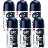 NIVEA Men Roll-On Deodorant Invisible Black &amp; White Original, 72H Anti-Perspirant Protection, Fights Sweat &amp; Body Odor, No White or Yellow Marks on Clothes, Long-Lasting Freshness, 25ml, Pack of 6