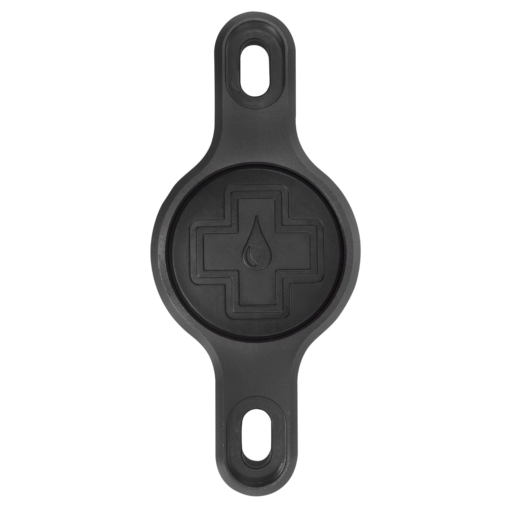 Muc Off Secure AirTag Holder - Machined Aluminium Mount Compatiable with Apple AirTag - Fits Standard Bottle Cage - Anti-Theft Security Bolts - Reduces Tracker Rattle - Black