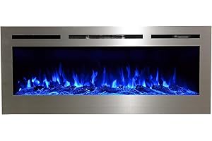 Touchstone Sideline Deluxe™ -Stainless Steel Smart Electric Fireplace- 60 Inch Wide- Alexa®/WiFi-Enabled- in Wall Recessed- 5 Flame Settings- 9 Flame Colors- 1500W Heater- Log & Crystal Options- 86277
