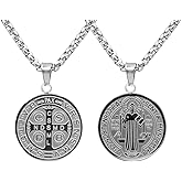 NIGHTCRUZ Saint Benedict Medal Necklace, St. Benedictine Medal Pendant for Religious Protector Talisman