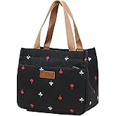 Dreubea Women's Floral Print Canvas Tote Bag - Small Reusable Shopping Handbag for Groceries, Takeout, Eco-Friendly Purse
