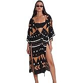Gottex Beach Life Anat Black Tribal Print Kimono 100% Viscose Swimsuit Cover Up for Women Perfect Poolside Accessory Summer Beachwear Essential Robe