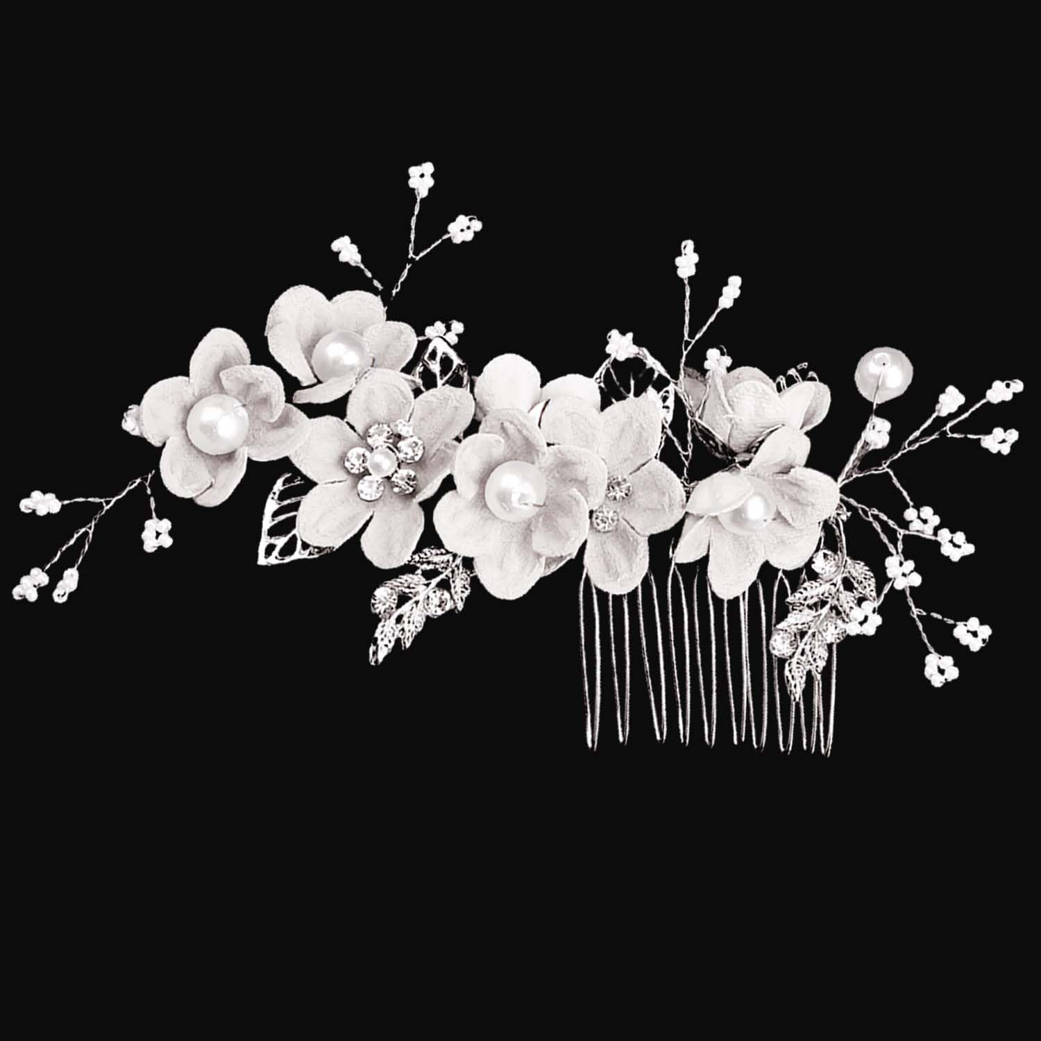 Bridesmaid Hair Accessories, Wedding Hair Side Combs Bridal Hair Pieces Flower Hair Pins For Women Wedding Hair Accessories For Women Girls(White)
