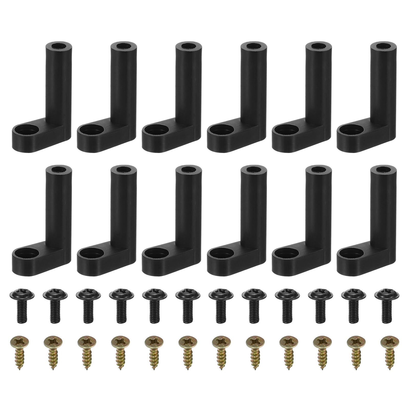 PATIKIL 30mm L Type PCB Spacer Kit, 24Pack PCB Insulated Board Motherboard Standoffs Plastic Foot Spacer Hardware with Mounting Self Tapping Screws, Black