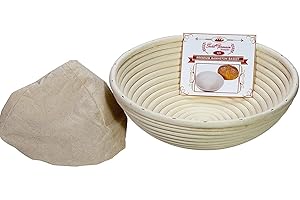 Saint Germain Bakery Premium Round Bread Banneton Basket with Liner - Perfect Brotform Proofing Basket for Making Beautiful Bread (8 inch)