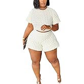 Doweha Womens Two Piece Short Sets for Summer Cute 2 Piece Outfits 2025 Casual Short Sleeve Crop Top And Shorts Matching Sets