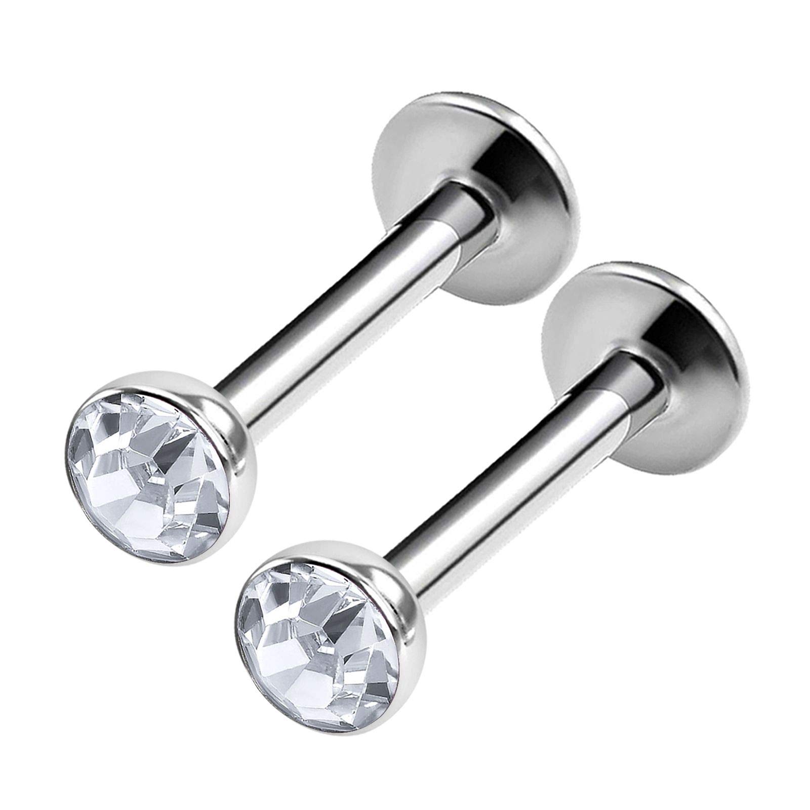 KJM FASHION 2PCS Surgical Steel Labret 16 gauge 5/16 8mm 3mm Clear Crystal Snake Bite Earrings Monroe Piercing Jewellery 0845