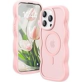 Amzfield for iPhone 15 Pro Case, Compatible with Magsafe Wavy Frame Magnetic Cute Magnetic Design Translucent Matte Hard Back Silicone Bumper Shockproof Phone Case for iPhone 15 Pro Women Girls, Pink