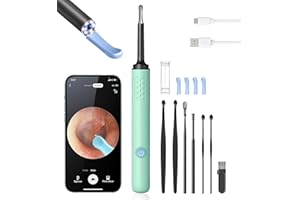 AIFINI Ear Wax Removal, Ear Cleaner with Camera and Light, Ear Wax Removal Kit, Ear Wax Removal Tool Camera with 1080P, Ear Cleaning Kit with Spoons, Ear Camera for iOS & Android (Light Lake Green)