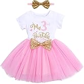 ODASDO Baby Girl Toddler Kids 1st / 2nd / 3rd Birthday Party Dress Short Sleeve Princess Tulle Dress with Headband