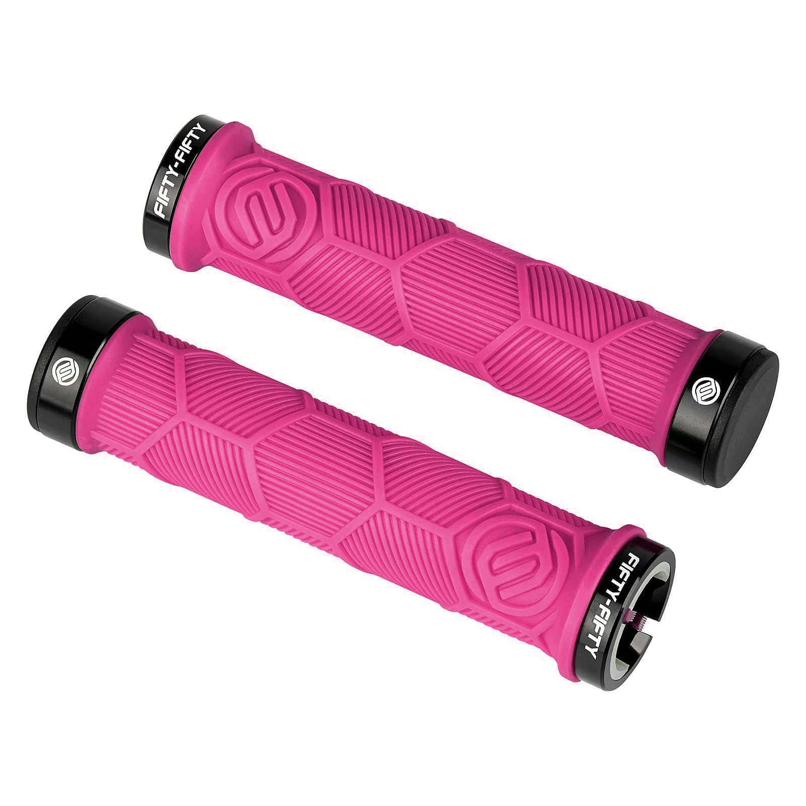 FIFTY-FIFTY Double Lock-On Mountain Bike Grips, Bicycle Handlebar Locking Grips, Non-Slip MTB Handle (Pink)