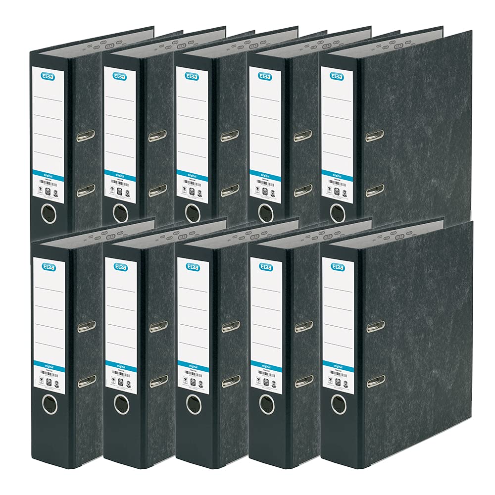 Elba A4 Lever Arch Files, Black Cloud Effect, Durable Matt Paper-on-Board Filing Folders, 80 mm Spine Holds Up to 560 Sheets, Pack of 10