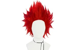 IMEYLE Red Spiky Wig Angry Wig Men Short Red Wigs for Anime Cosplay Funny Wigs for Men Peluca Roja Fluffy Wavy Synthetic Crazy Cosplay for Halloween Costume Party+ Hair Cap