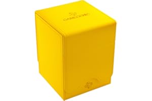 Squire 100+ XL Convertible Deck Box | Card Storage Box with Removable Cover Clips | Holds 100 Double-Sleeved Cards in Extra Thick Inner Card Sleeves | Yellow Color | Made by Gamegenic (GGS20102ML)