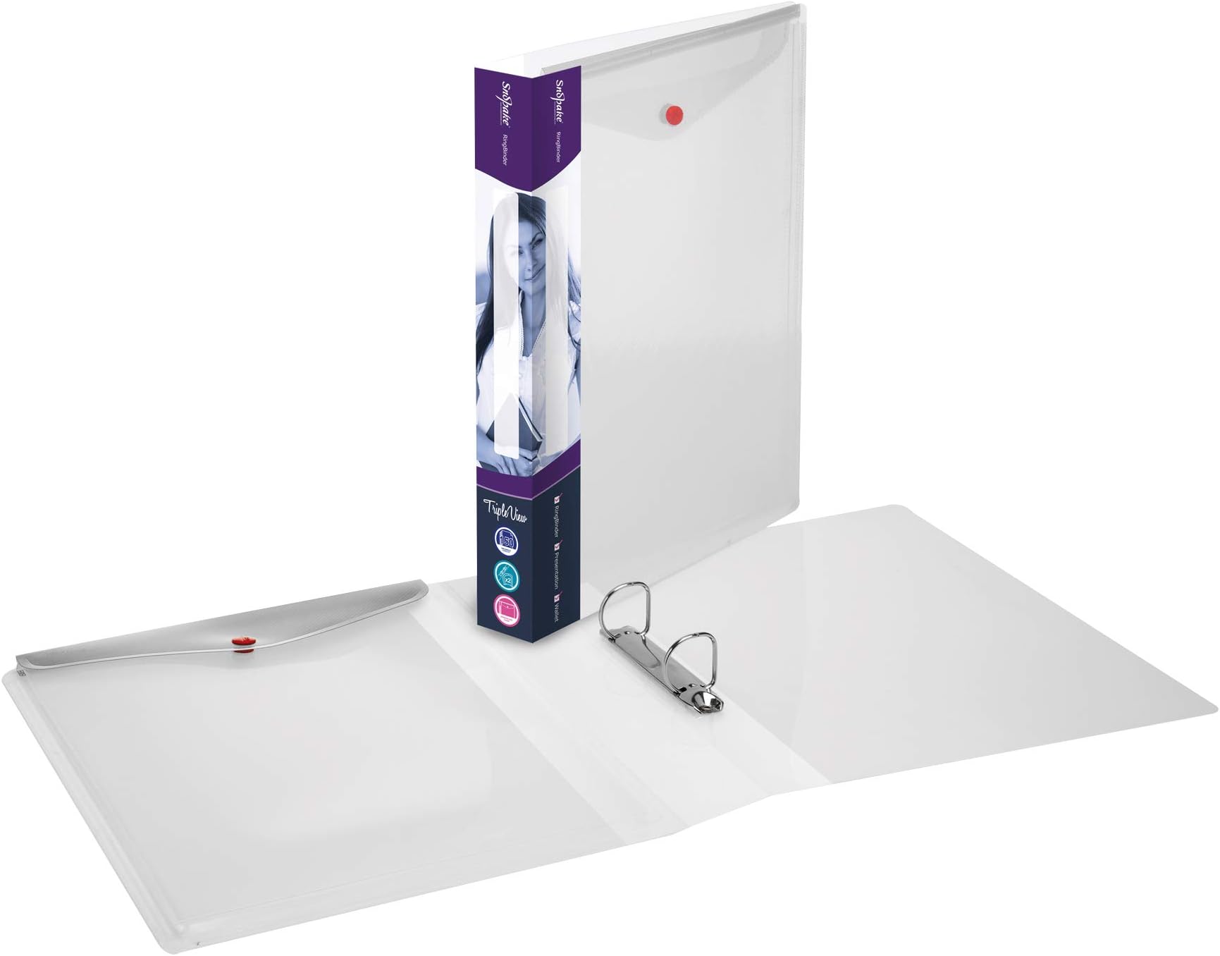 Snopake A4 2 D-Ring 25 mm TripleView RingBinder – Clear [Pack of 5] Ref: 15719