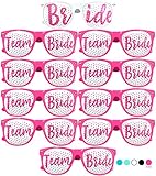 Team Bride Party Glasses - Novelty Sunglasses for Weddings, Bachelorette Parties and Bridal Showers (10pc Set, Hot Pink)