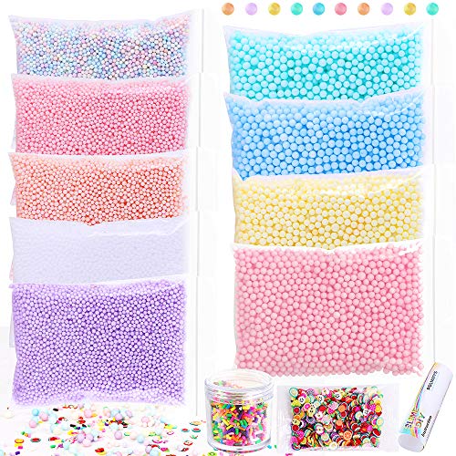 POLMMYS Foam Beads for Slime and Soft Clay, Including Chocolate Pieces, Fruit Slices for DIY Slime Making, Homemade Art Craft, Girl Slime Party (11 Pack)