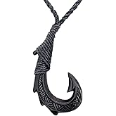 81stgeneration Hand-Carved Horn Large HEI Matau Pendant with Engraved Triangle Pattern - Men's Taonga Surfer Accessory - Tribal Maori-Style Fish Hook Necklace - Natural Jewelry for Women