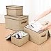 LightBiz Foldable Fabric Cloth Storage Cube Basket Bins Organizer with Lids, for Underwear, Socks, Bras, Tights, Leggings, 2 Pack, Khaki