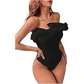 SHENHE Women's Elegant Off Shoulder Exaggerated Ruffle Trim Sleeveless Tube Top Bodysuit