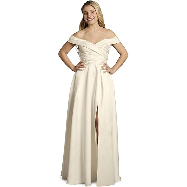 David's Bridal Drop Waist Satin A-Line Wedding Dress, Women's Size 0, Soft  White at Amazon Women's Clothing store