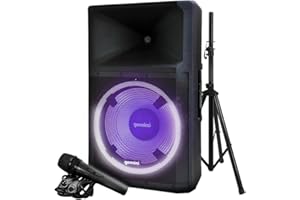 GEMINI SOUND Gemini 15” 2200W Bluetooth PA Speaker System – DJ Loudspeaker with Stand, Wired Mic, LED Lights, TWS Stereo Pairing, 3-Channel Mixer, EQ Control – AC Powered (GSP-L2200PK)