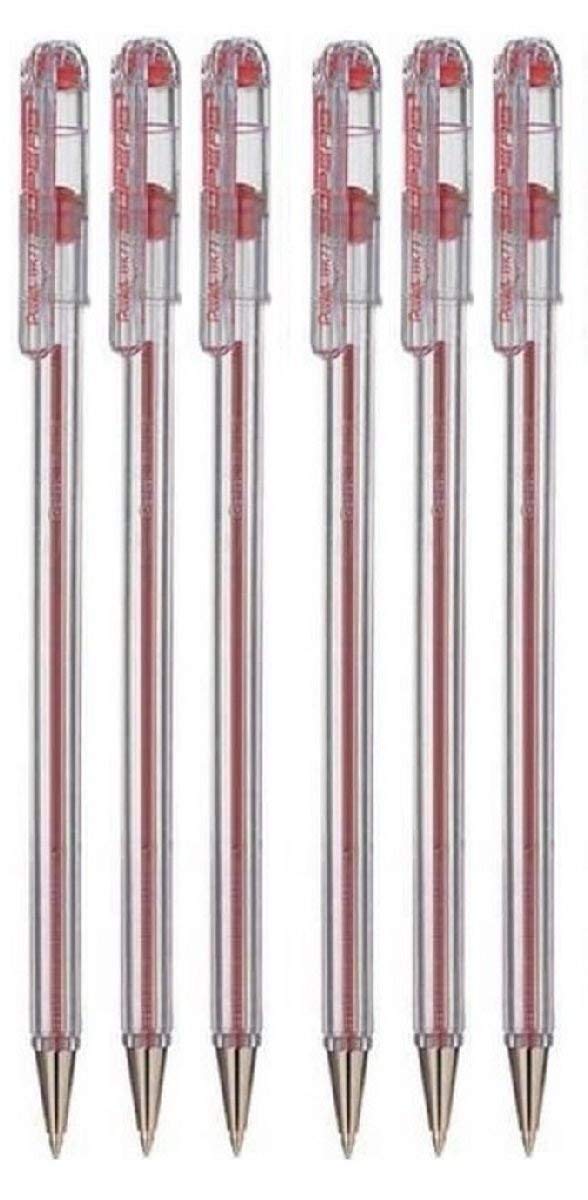 Pentel Superb Ballpoint Pen Ball Point Pens 0.7mm Nib Tip 0.25mm Line Width Fine Line Refillable Ink BK77 - Red Ink (6)