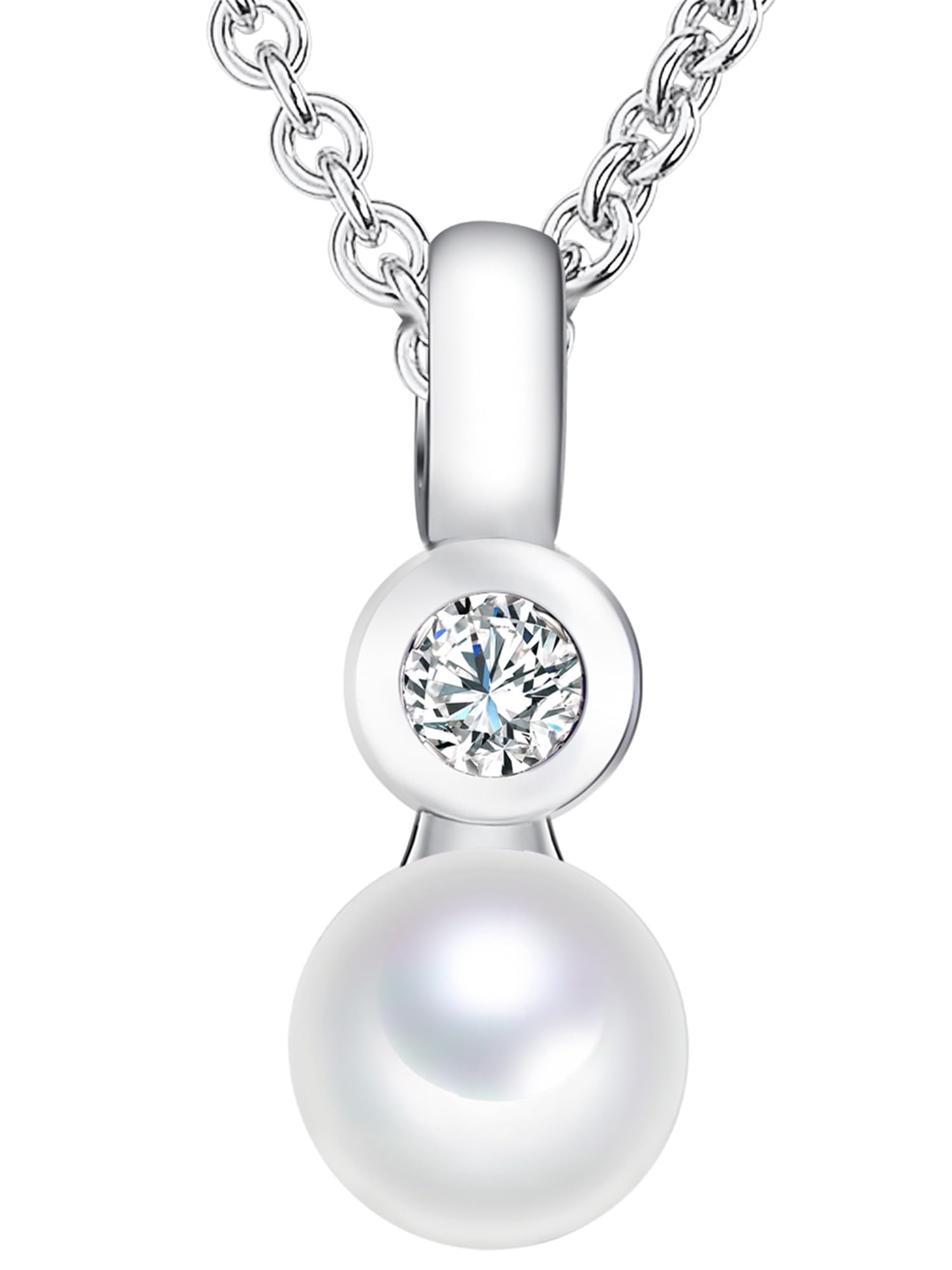 Valero Pearls Female 925/- Sterling Silver Zirconia (CZ) Fresh Water Cultured Pearl(s) approx. 7,0-8,0 mm Anchor Chain