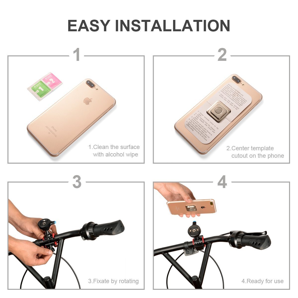 Bike Phone Mount,FOISON Phone Holder for Handlebar with Magnet and Buckle Lock 360 Degree Rotation